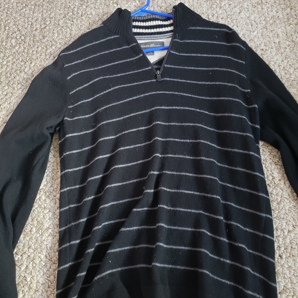 Eddie Bauer Black Wool Zip-Up Sweater
